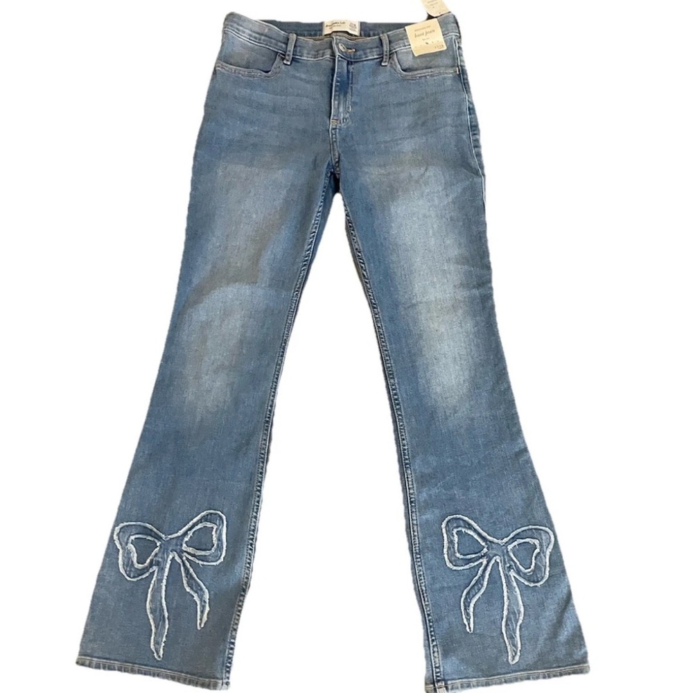Abercrombie Kids Blue low rise boot cut Jeans with Bow Detail Size 17/18 Long